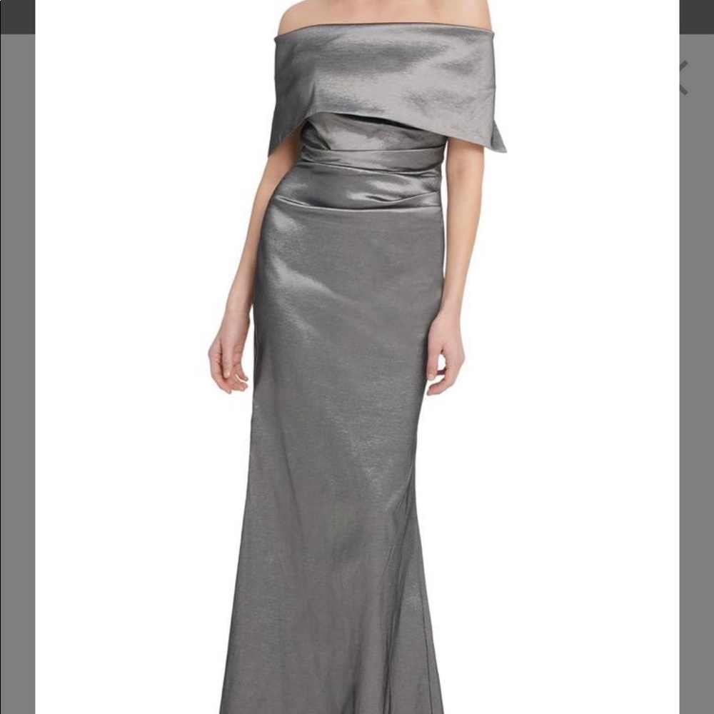 Vince Camuto Gunmetal Off Shoulder Gown